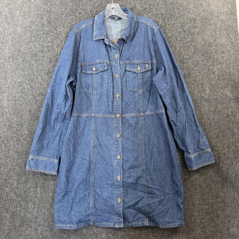 Frye Dress Women's XL Blue Denim Shirt Dress Long Sleeve Button Front Pockets